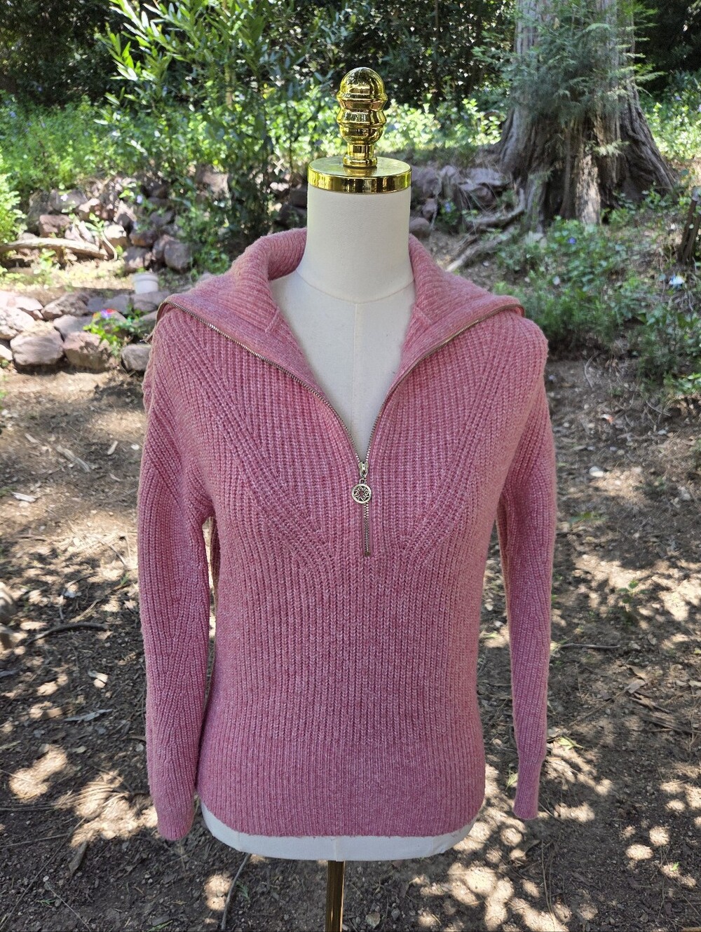 White House Black Market Pink Zip Up Cowl Neck Sweater Size‎ XS